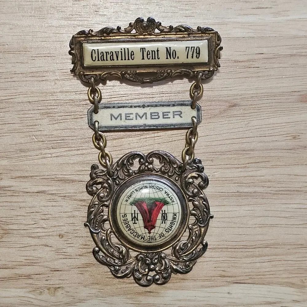 Vintage Fraternal Pin Badge Knights of the Maccabee Claraville Tent 779